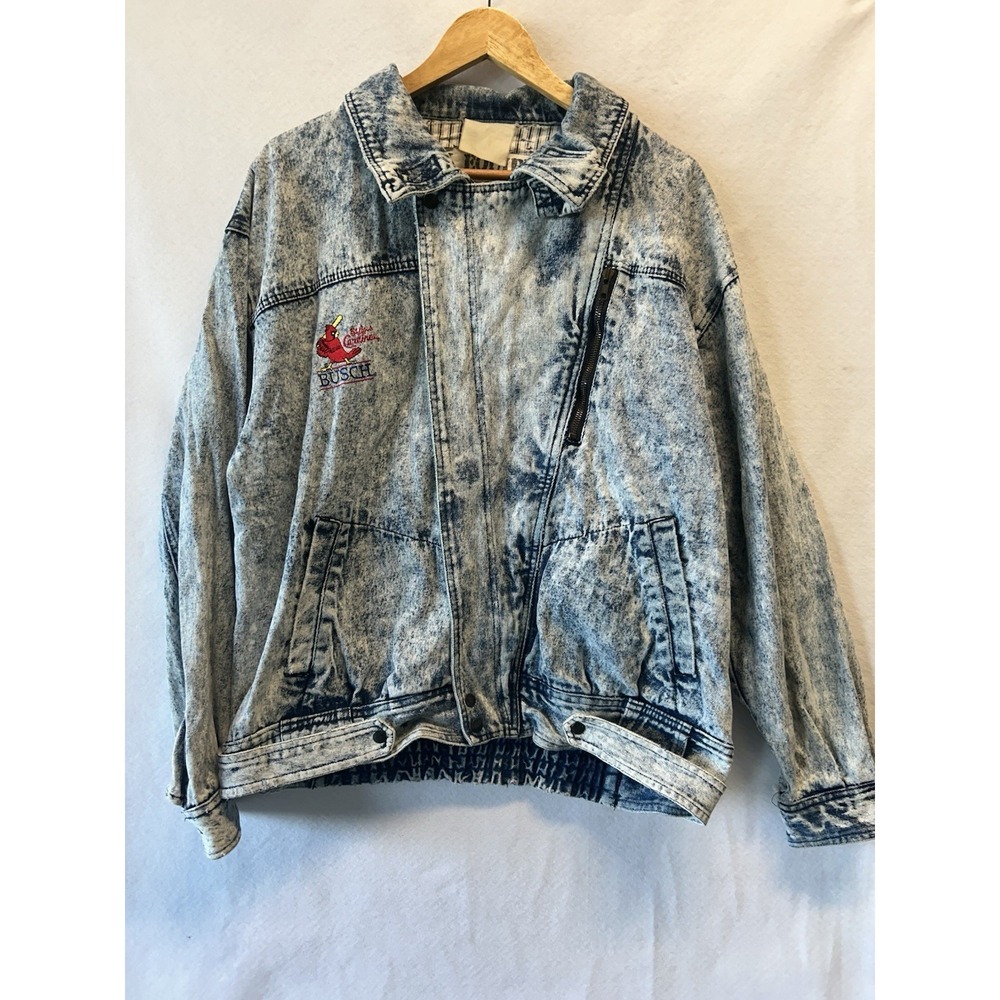 Vintage 80's Acid Wash Denim Jean Jacket Busch St. Louis Cardinals